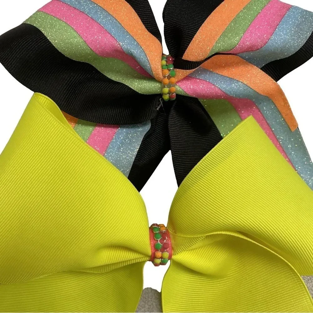Hair Bow Cheer Neon Yellow Black, Pink, Orange, Blue, & Green